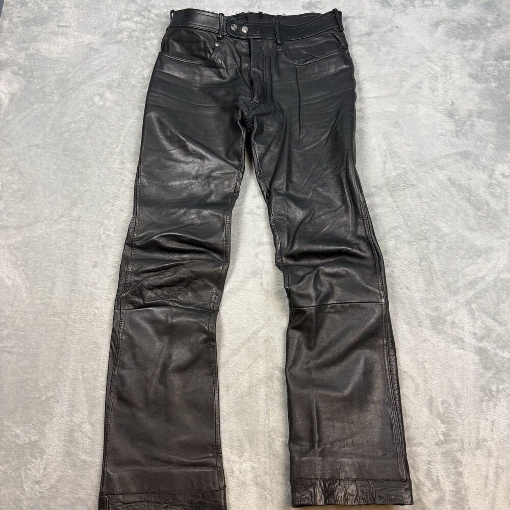 Vintage Styled By Polo West Germany Black Leather Pants Mens 31x30 Motorcycle